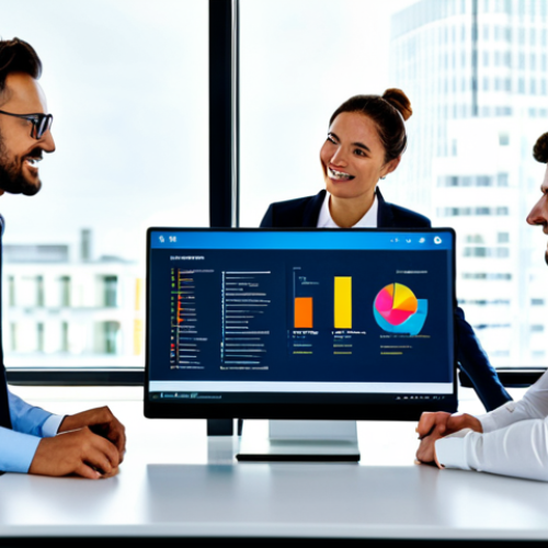 Home 20 Digital Transformation in Project Management**
"A diverse team of professionals collaborating around a digital dashboard displaying project analytics, in a modern, brightly lit office. Everyone is fully clothed in business casual attire. The dashboard showcases AI-driven insights and cloud connectivity. Focus on teamwork and technological integration. Safe for work, appropriate content, perfect anatomy, natural proportions, professional, family-friendly, high quality."
**