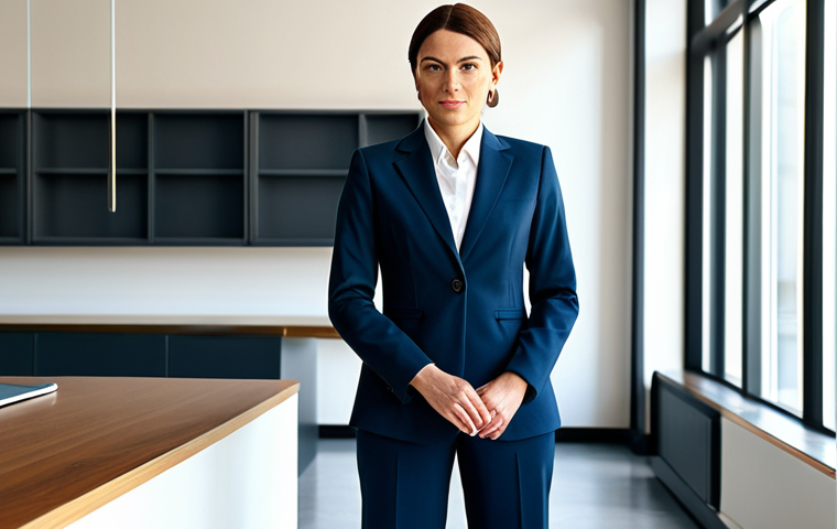 ** A professional businesswoman, fully clothed in a modest, tailored business suit, stands confidently in a modern, sunlit office. Perfect anatomy, correct proportions, well-formed hands, safe for work, appropriate content, professional attire, family-friendly, high quality.

**
