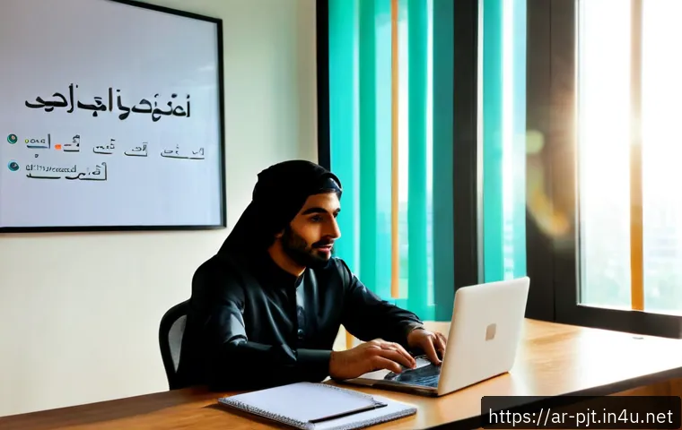 Home 17 PM을 위한 스트레스 관리 방법 - Photorealistic Arab project manager in modest professional attire taking a mindful break at a clean ...