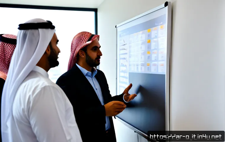 프로젝트 관리 윤리와 책임 - Photorealistic Middle Eastern project manager in modest professional attire leading a transparent te...